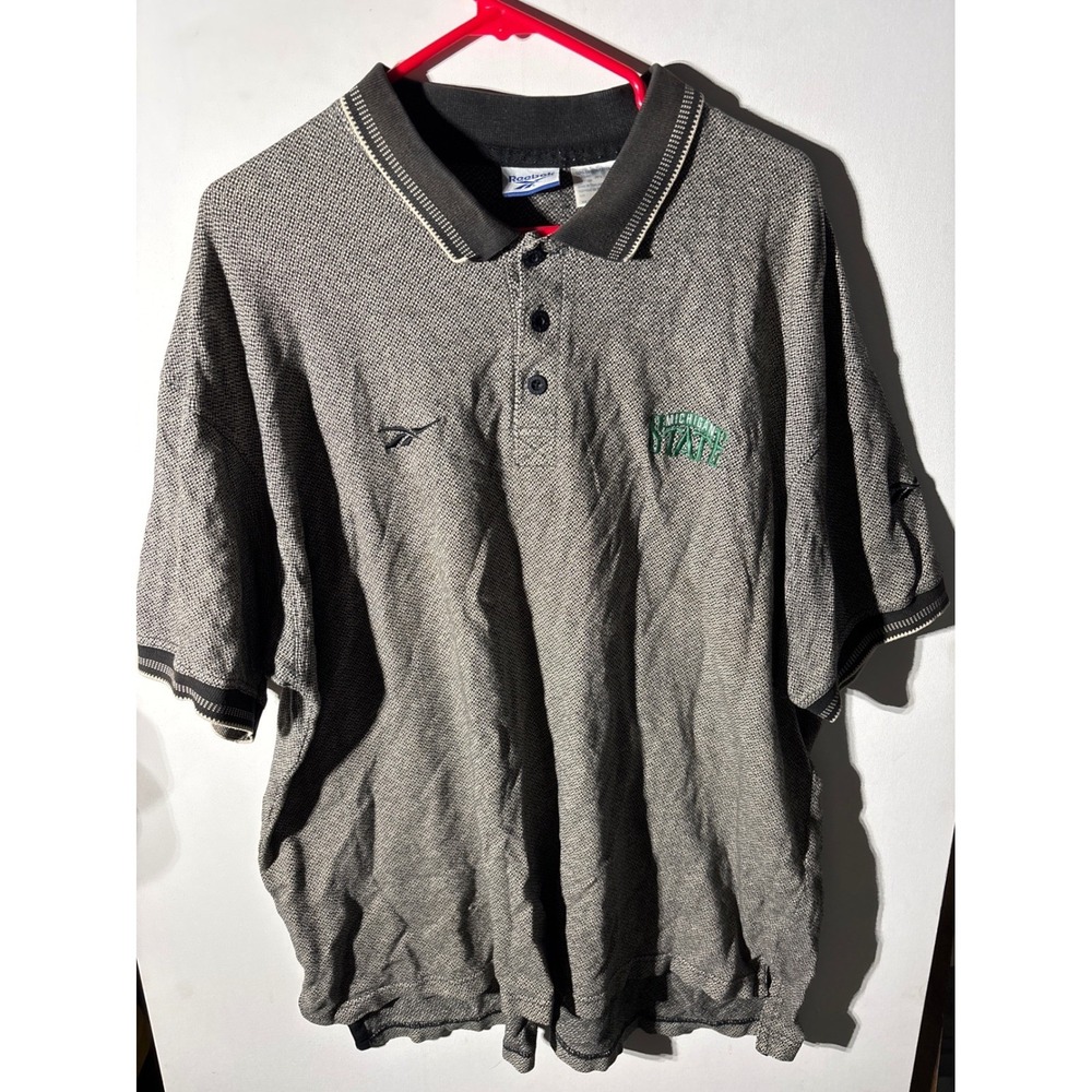 Vintage Reebok Michigan State Polo Shirt XL Gray Athletic MSU Spartans‎ VTG